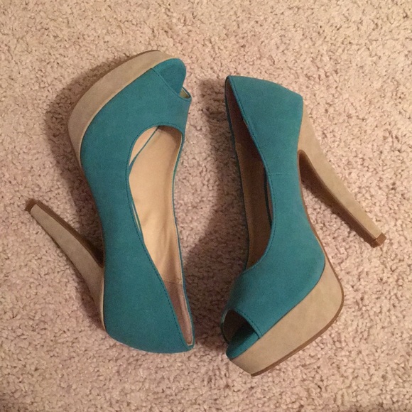 Elle Teal and Cream Heels - Picture 3 of 5